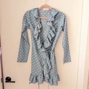 Chicwish Wrap Around Sky Blue Polka Dot Dress